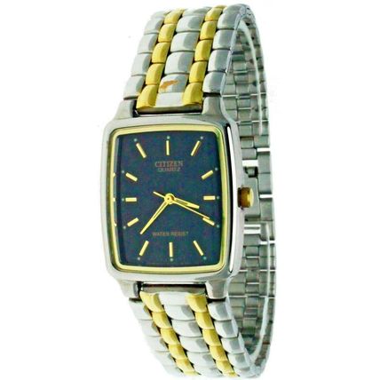 New Citizen Quartz Wristwatch Two Tone S Steel Case & Band Square WR Black Dial