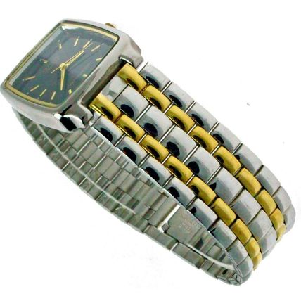 New Citizen Quartz Wristwatch Two Tone S Steel Case & Band Square WR Black Dial