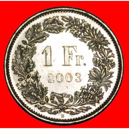 Ⰶ WITH STAR (1850-2025):SWITZERLAND★1 FRANC 2003B DIES 2+B MINT LUSTRE★LOW START