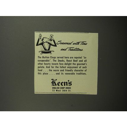 1952 Keen's English Chop House Ad - Seasoned with time and traditions