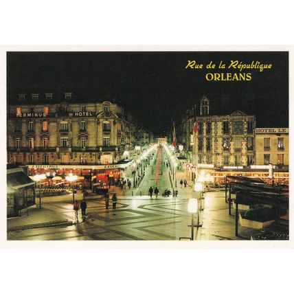 Rue De La Republique At Night Orleans France Terminus Hotel Postcard