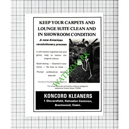 Koncord Kleaners Kelvedon Common Brentwood Essex Advert - 1979 Small Cutting