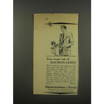1956 Abercrombie & Fitch Fashion Ad - Your tropic suit of Dacron-Linen