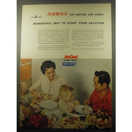 1959 United Air Lines Ad - Hawaii on United Air Lines wonderful way to start
