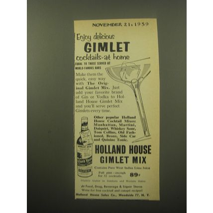 1959 Holland House Gimlet mix Ad - Enjoy delicious Gimlet cocktails-at home