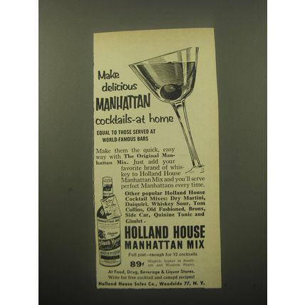 1959 Holland House Manhattan Mix Ad - Make delicious Manhattan cocktails-at home