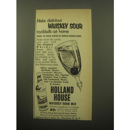 1959 Holland House Whiskey Sour Mix Advertisement