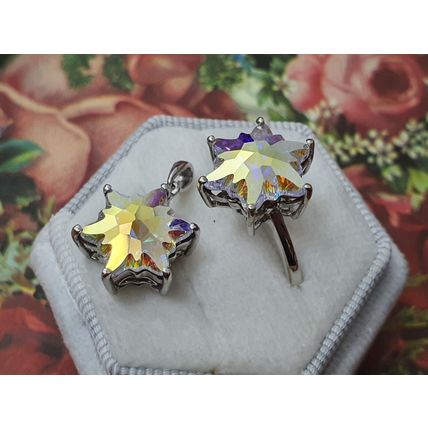 SET Star Stellaris Aurora Ring & Pendant Made With Swarovski AB Crystal 925 Sz P