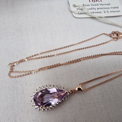Rose de France Amethyst Zircon Pendant 18k Rose Gold Vermeil Overlay 925 Silver