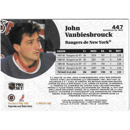 John Vanbiesbrouck-New York Rangers - Pro Set French