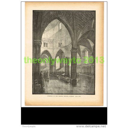 INTERIOR OF THE TEMPLE CHURCH, LONDON, Book Illustration, c1909