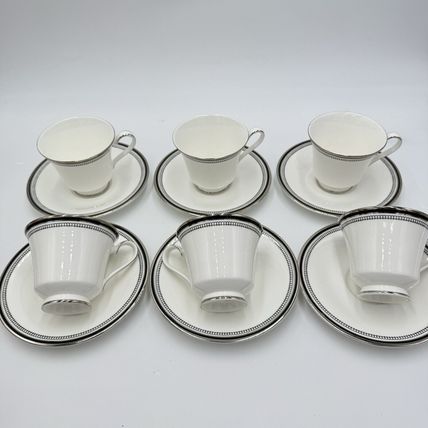 Vintage Royal Doulton SARABANDE H 5023 Bone China Black White CUPS & SAUCERS Set