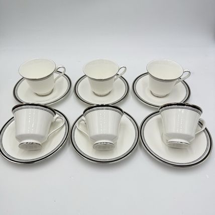 Vintage Royal Doulton SARABANDE H 5023 Bone China Black White CUPS & SAUCERS Set