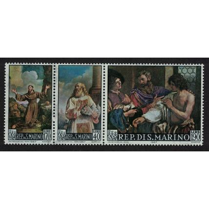 San Marino Paintings by Francesco Barbieri Guercino 3v Strip 1967 MNH