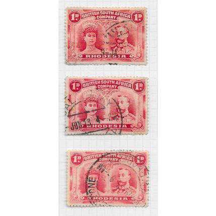 BSAC 1910 DOUBLE HEAD P14 PENNY 3 SHADES USED SG123 SG124 SG125