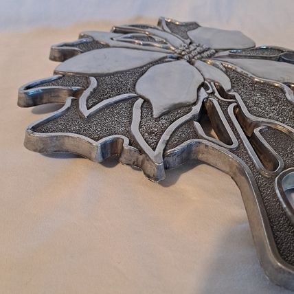 1984 TELEFLORA Cast Aluminum Hot Plate POINSETTIA TRIVET Christmas Flower Metal
