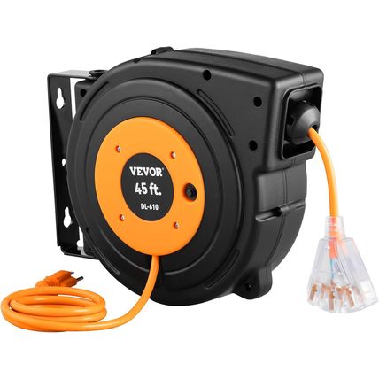 VEVOR Retractable Extension Cord Reel, 50 FT Heavy Duty 14AWG/3C SJTOW Power Cor