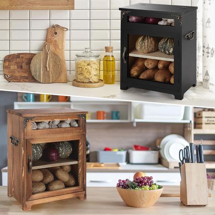 Rustic Wooden Potato & Onion Storage Bin - Kitchen Countertop Vegetable Storage,