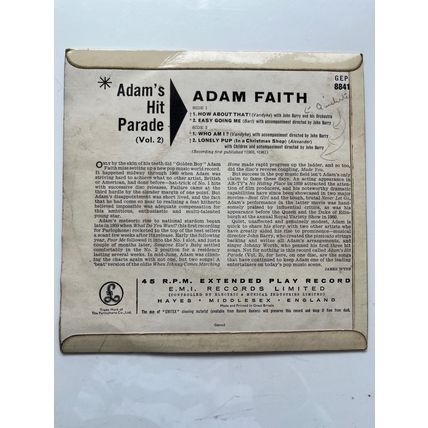 ADAM FAITH - ADAM'S HIT PARADE VOL. 2 (UK VINYL EP)