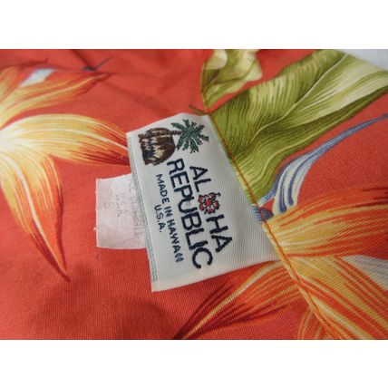 Aloha Republic Hawaiian Button Down Shirt Orange Bird Paradise Flower Size Small
