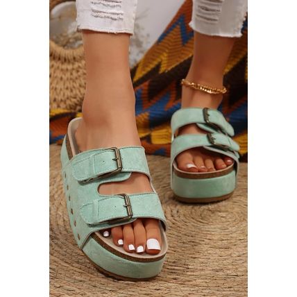 Suede Buckle Decor Footbed Sandal Slippers