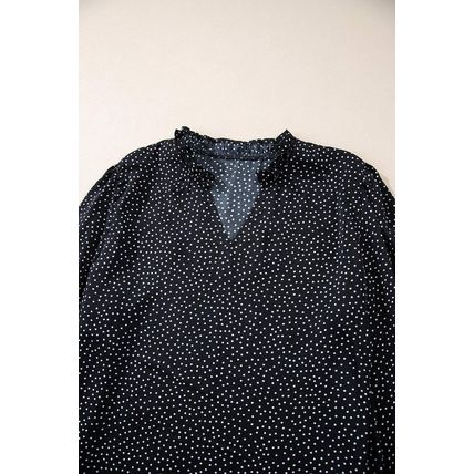 Black Plus Size Leopard Print Notch V Neck Blouse