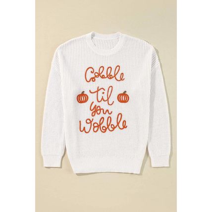 White Gobble Til You Wobble Pop Up Crochet Plus Size Sweater