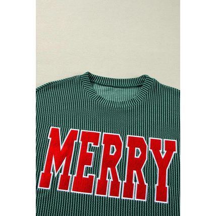 Evergreen Corded MERRY Graphic Long Sleeve Top and Shorts Set
