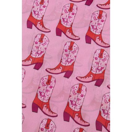 Pink Cowgirl Boots Printed Mock Neck Long Sleeve Mesh Top