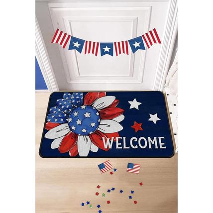 Dark Blue American Flag Sunflower Print Fashion Door Mat