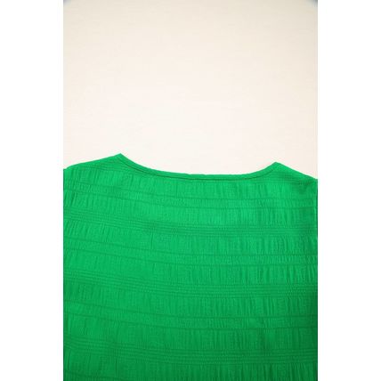 Dark Green Textured Ruffled Sleeve Round Neck Top