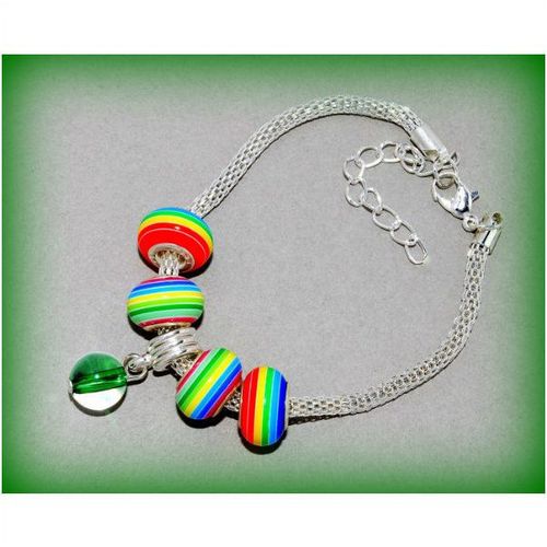 Snake Chain Silver Plated Bracelet Green Marble Charm Euro Bead Jewellery 1323