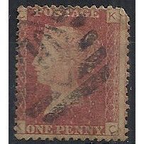 1858 SG43 1d Red Plate 148 Good Used Check Letters "KC".
