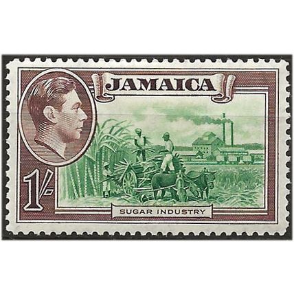 Jamaica 1938 SG130 1/- Green & Purple-Brown Mounted Mint . ..
