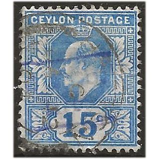 Ceylon 1903 SG271 15c Blue Wmk Crown CA Good+ Used . .. .
