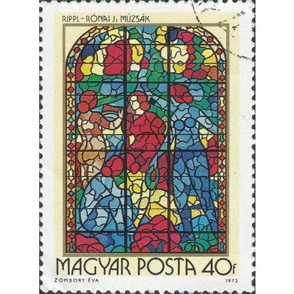 HUNGARY, Stained glass, Muses by Jozsef Rippl-Ronai, yellow 1972, 40florint