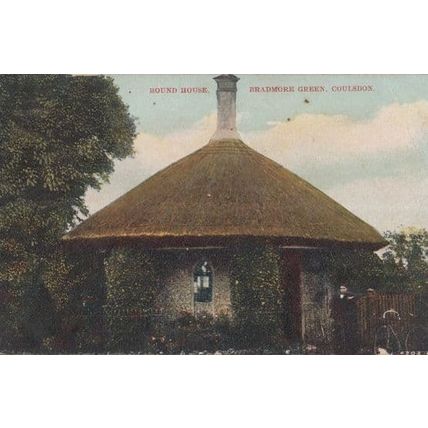 Boy with Antique Bicycle outside Round House Bradmore Green Coulsdon Postcard