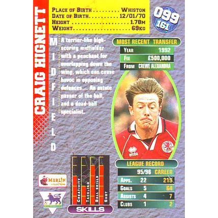 Merlin Premier Gold English Premier League 1996/97 Craig Hignett
