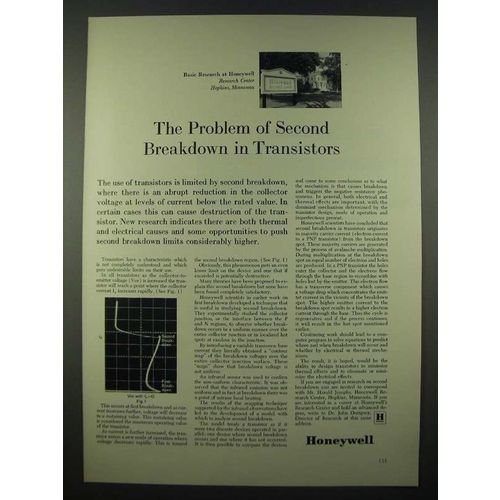 1965 Honeywell Research Ad - Second Breakdown in Transistors