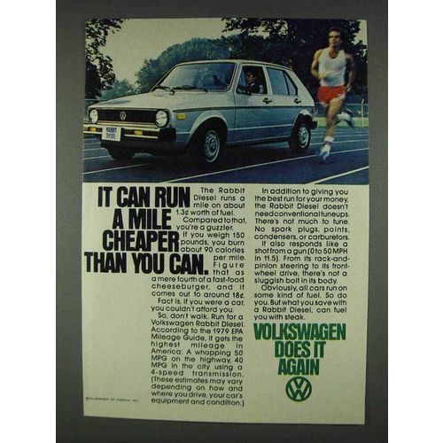 1978 Volkswagen Rabbit Diesel Ad - Run a Mile Cheaper