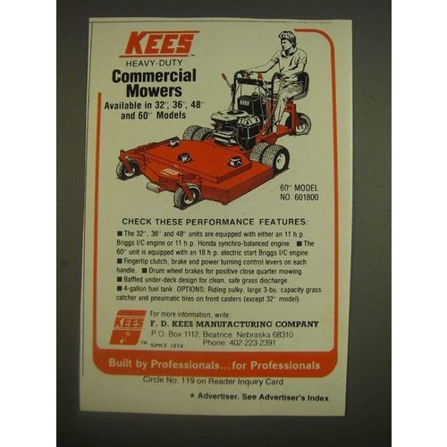 1985 Kees Comercial Mower Ad - 60" Model No. 601800