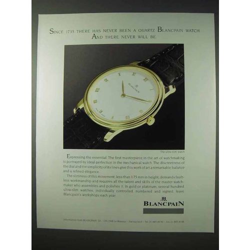 1991 Blancpain Ultra-slim Watch Ad - Never Been Quartz