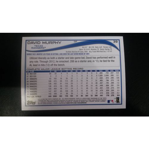 2014 Topps Red Hot Foil Card # 039 David Murphy NM (7) Texas Rangers
