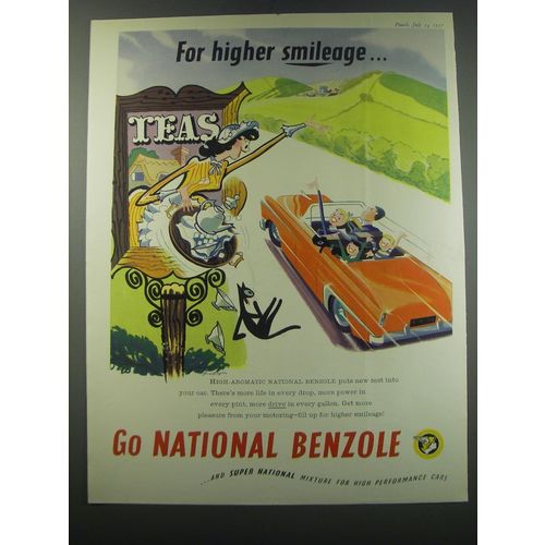 1957 National Benzole Petrol Ad - For higher smileage