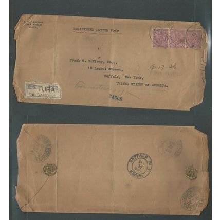 India 1930 Registered Letter From Tura, Assam to Buffalo USA