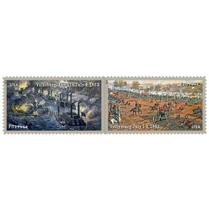 Civil War 1863 Gettysburg/Battle Vicksburg 12 Current Rate Stamps Scott 4787-88