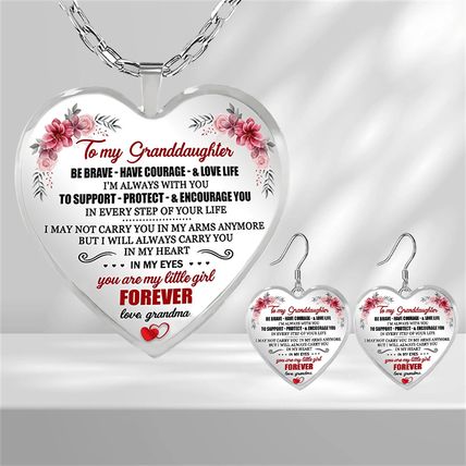 Earrings Plus Necklace Fashion Jewelry Cute Heart Shape Written Warm Sentences