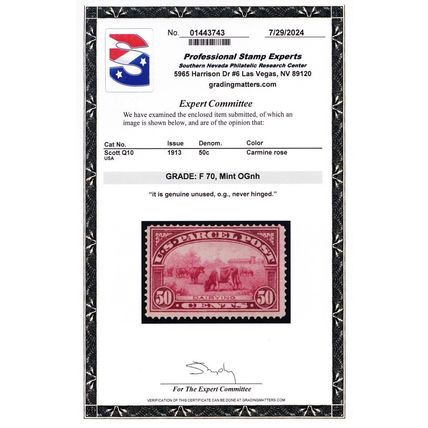 Q10, Mint F/VF NH 50¢ - With PSE Certificate SCV $525 - Stuart Katz
