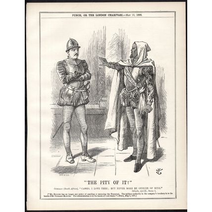 THE PITY OF IT! 1896 Sir John Tenniel - Cecil Rhodes Othello PUNCH CARTOON PAGE