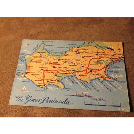 Valentines Postcard - The Gower / Glamorgan Map - South Wales